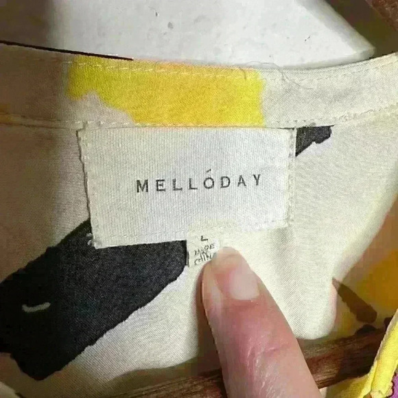 Melloday Boho Colorful Floral Tunic with tie neck Sz L - Picture 8 of 10